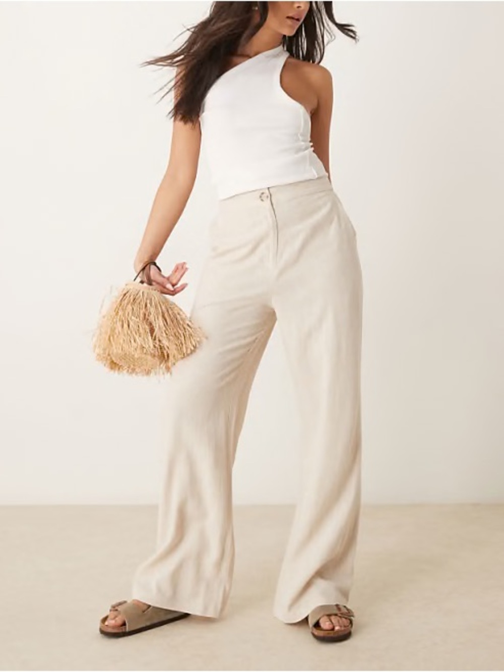 ASOS Petite Relaxed Straight Leg Linen Blend Pants